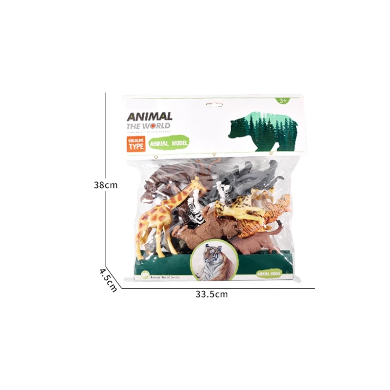 12 in 1 Plastic Soft PVC Material 14CM 3D Simulation Wild Animals Toy Play Set Small Elephant Rubber Toy for Kids