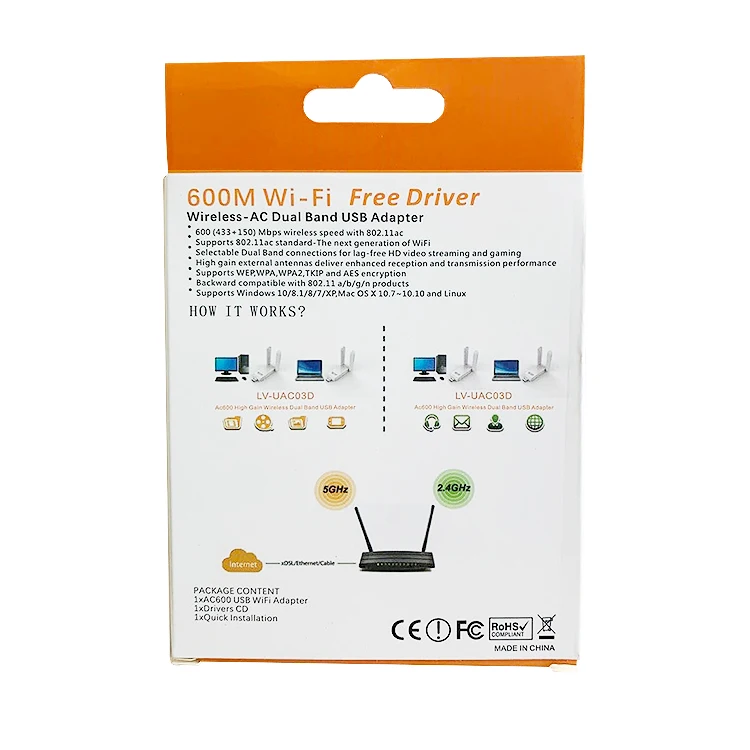  PIX-LINK высокомощный 600 Мбит/с Бесплатный драйвер Android Usb Wi-Fi-ключ карта Wi-Fi беспроводной сетевой адаптер Белый компьютер OEM