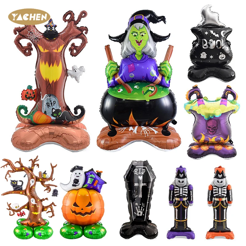 YACHEN globos de halloween new arrival 3D standing pumpkin witch helium foil halloween balloons for halloween party decoration