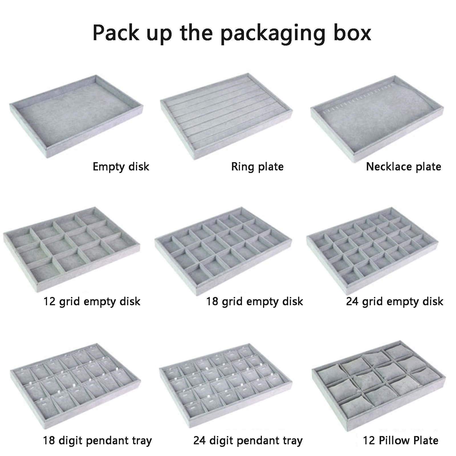 Jewelry Tray Organizer,Stackable Accessories,Storage, Grey,Earring Box,Adjustable Drawer Insert,Velvet Ring Holder,Bracelet