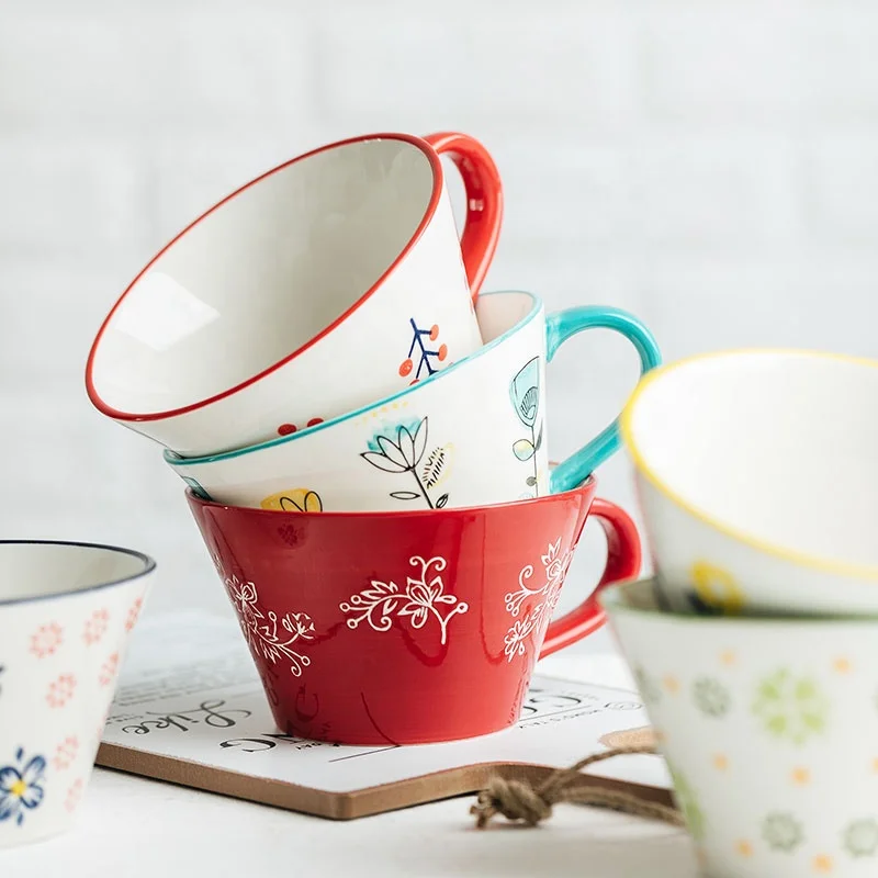 
Jade-cer Hand-painted hot selling ceramic breakfast cup soup milk cereal mug 550ml 
