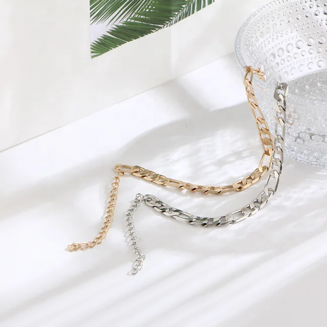 
Simple Stainless Steel Gold Anklet Designs Women Men Cuban Chain Anklet Foot Anklet Jewelry 