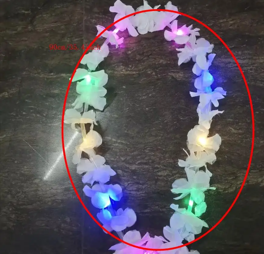 LED Hawaiian Leis Light Up Flower Necklace Luau Rainbow Tropical Hawaiian Beach Party Carnival Decorations