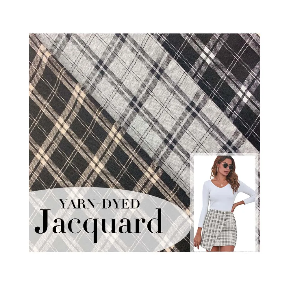 Factory  Plaid tartan 280GSM TR SP Poly Rayon Spandex yarn dye  jacquard Knitted  fabric For Short Skirts and suit