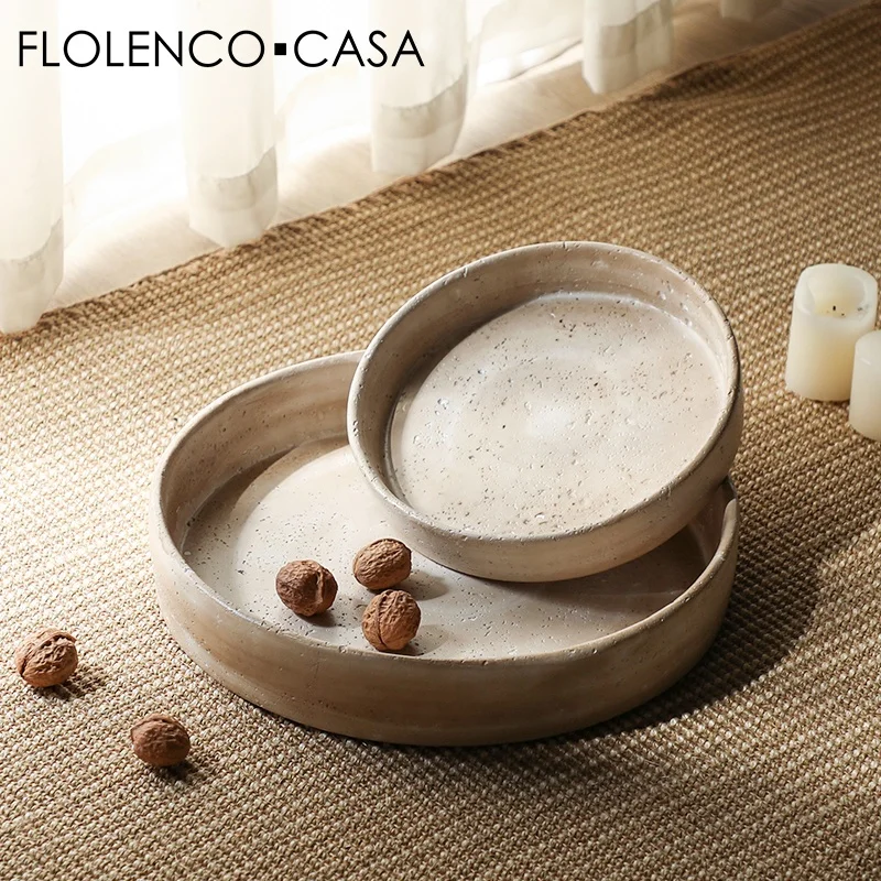 Wholesale Dinnerware Decorative Cement Fruit Plates Wabi-sabi Home Decor Tabletop Decoration Round Dry Fruit Plate