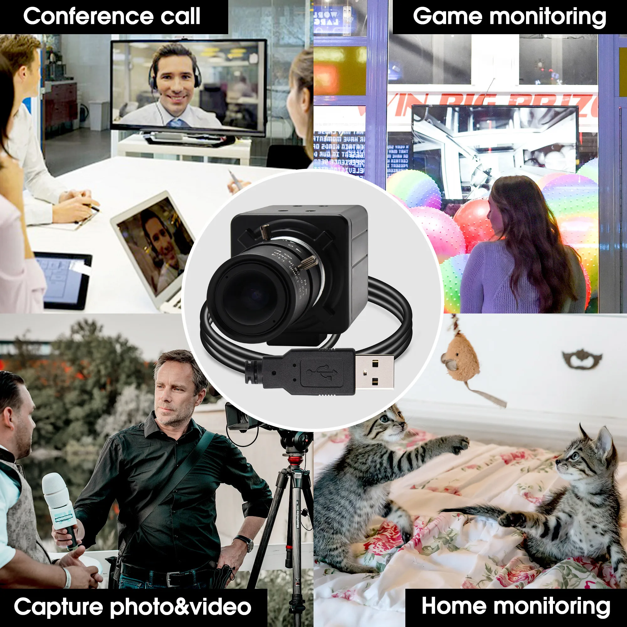 ELP AR0144 1280*720 60fps global shutter usb camera black and white with 5-50mm varifocal lens for industrial inspection