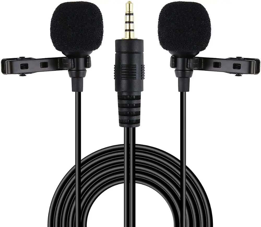 Riqiorod Dual Lavalier Microphone, 20FT Lapel Interview Clip-on Mini Omnidirectional Condenser Mic with TRRS to TRS Adapter Comp