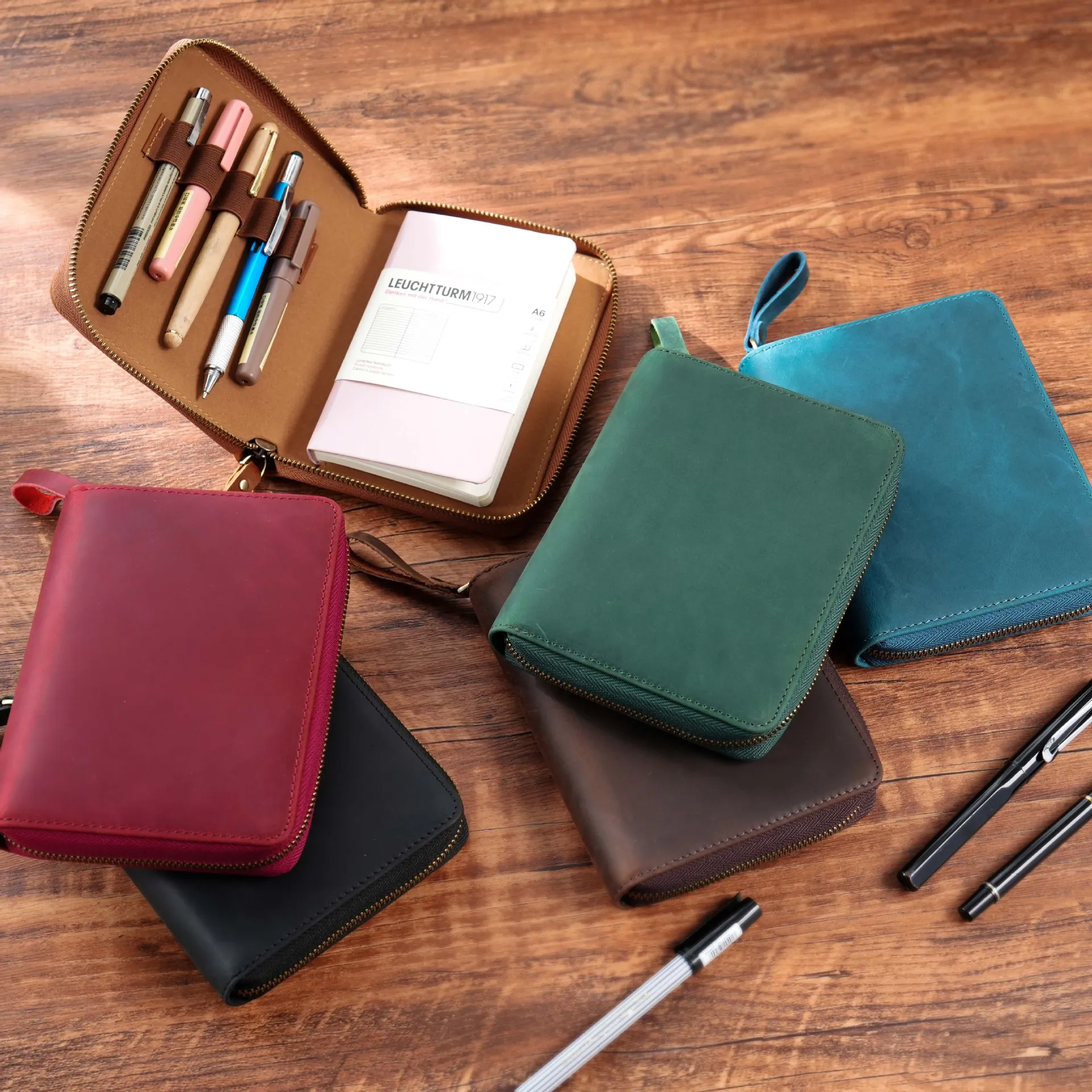 custom 100% crazy horse genuine leather file pouch zipper A4 document  bag