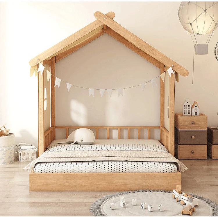Hot Selling Modern Portable Wood Color Baby Cribs Kids House Wooden Baby Cot Bed