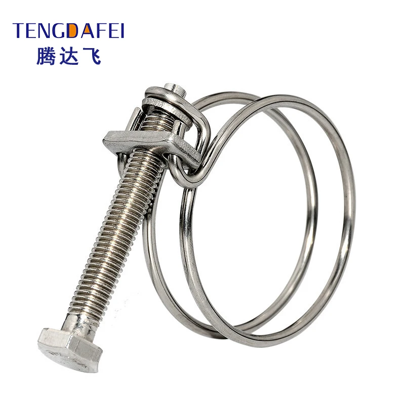 Factory Wholesale 304 Stainless Steel Pipe Clamps Double Wire Bolts Adjustable T Bolt Double Wire Hose Clamp