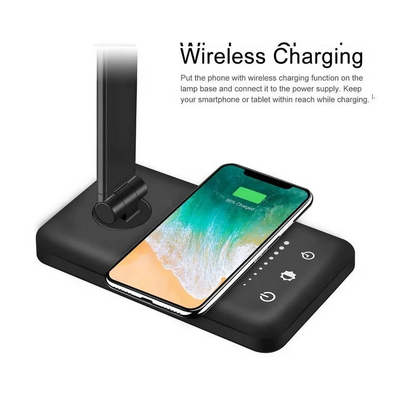  Хит продаж USB перезаряжаемая Настольная лампа с поддержкой беспроводной зарядки настольная Светодиодная автоматическим таймером 5 яркостей регулируемая