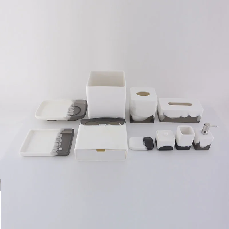 Customized Design Hotel Bathroom Amenity Set Two Color Integrated Forming Guest Room Resin Set For Luxury 5 Star Hotel