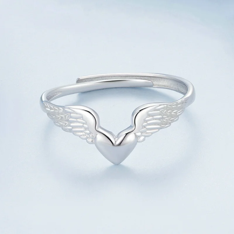 fine jewelry 925 sterling silver heart rings Delicacy Angel heart wedding rings Adjustable open rings jewelry for women