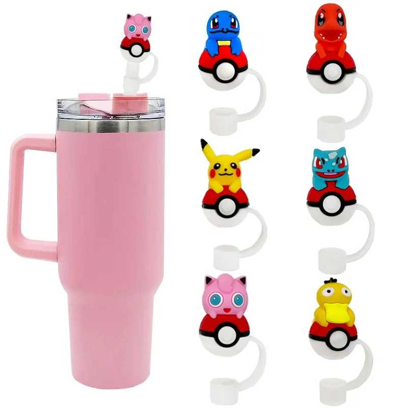 Cartoon Pikachu 10mm Dust Plug Stitch Cute Fun Silicone Straw Hat Cover for Stanley Bar Accessories Bao Ke Dream Accessory