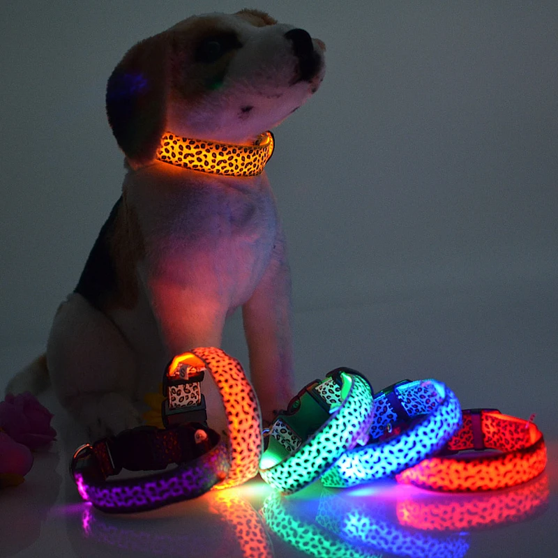 LED Colorful Neck Adjustable Polyester Glow In The Dark pet supplies dog collar for pet