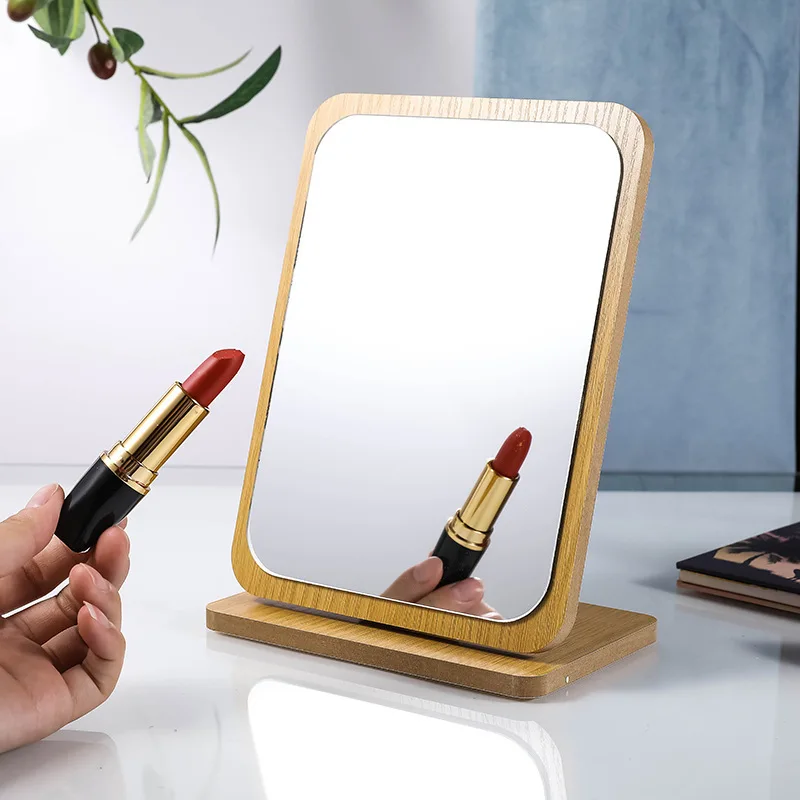 Customizable Simple Wooden Folding Desktop Makeup Mirror Beauty Makeup Mirror Dormitory Desk Mirror