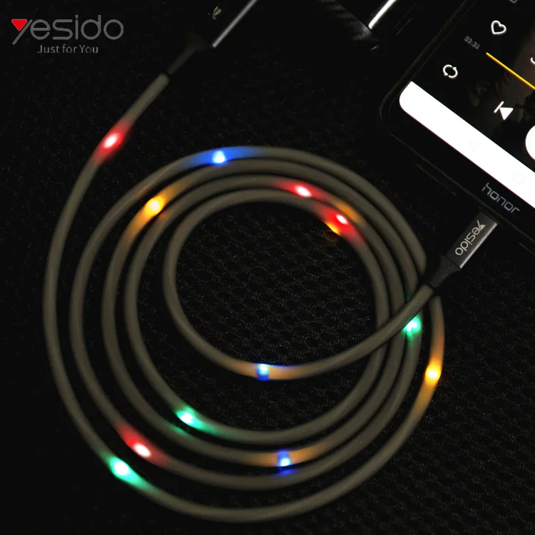 
Voice Control Light Flash Data Cable Line 2 In 1 Data Transmission Charging Cable Usb 