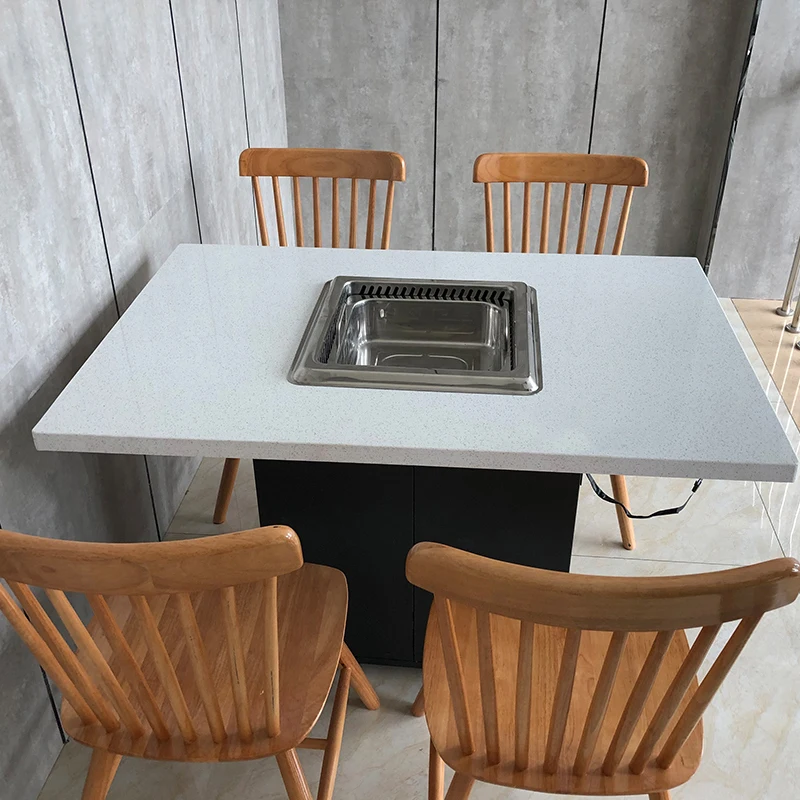 Customizable Korean Commercial Wood Table Electric Hot Pot Dining Hotpot Table Restaurant Smokeless Hot Pot Table