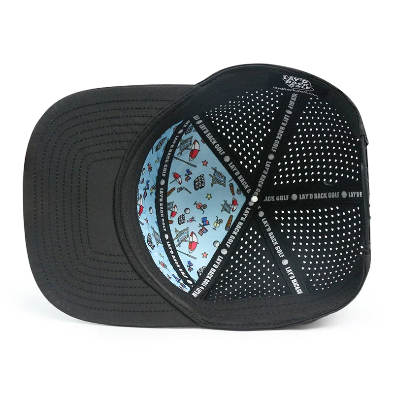 Custom Chain Embroidered logo Flat Perforated Player Hydro 6 Panel Polyester Snapback Applique Sports Caps Performance Golf Hat