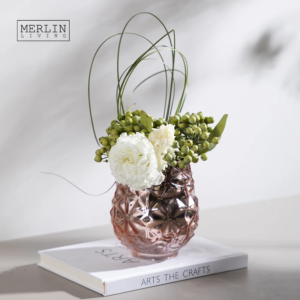 Роскошная стеклянная ваза Merlin из розового золота, украшение для стола, стеклянная ваза, декор для скандинавской вазы