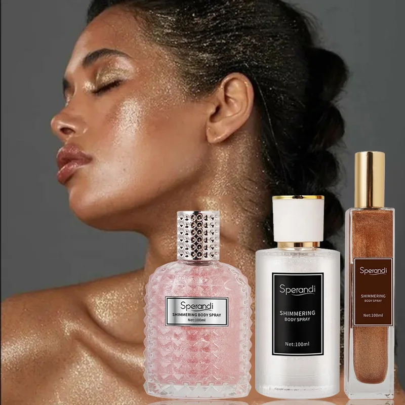 Wholesale Beautiful Colors Skin Shimmering Shine Liquid Mist Natural Golden Glitter Mist Waterproof Shimmer Oil Body Spray