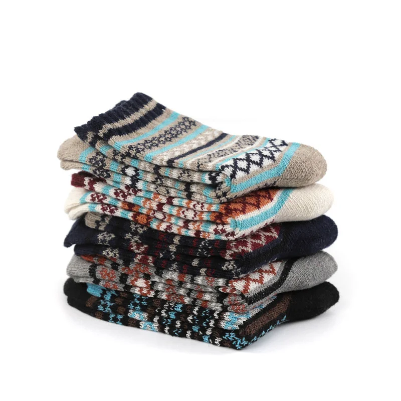 Fashion design vintage custom thick knitted winter fluffy stripe wool women winter warm socks