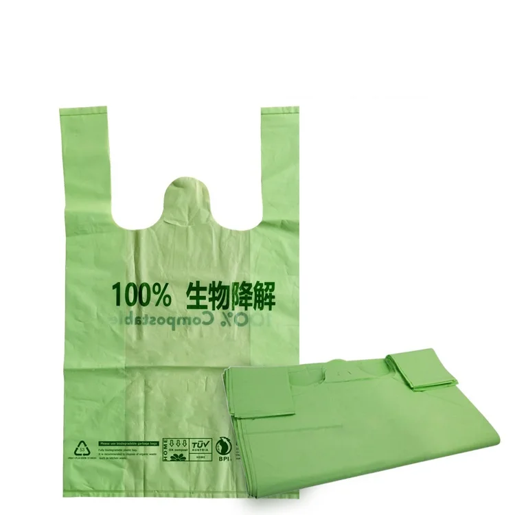 OEM PE PVC recyclable PLA PBAT corn starch biodegradable plastic vest carry bag grocery t-shirt shopping bags