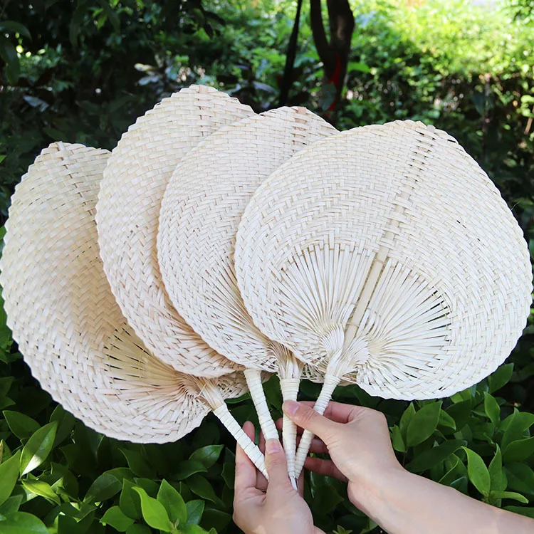 Wholesale  factory custom Chinese cheap hand fans palm leaf weaving Hand-woven bamboo straw natural fiber hand fans