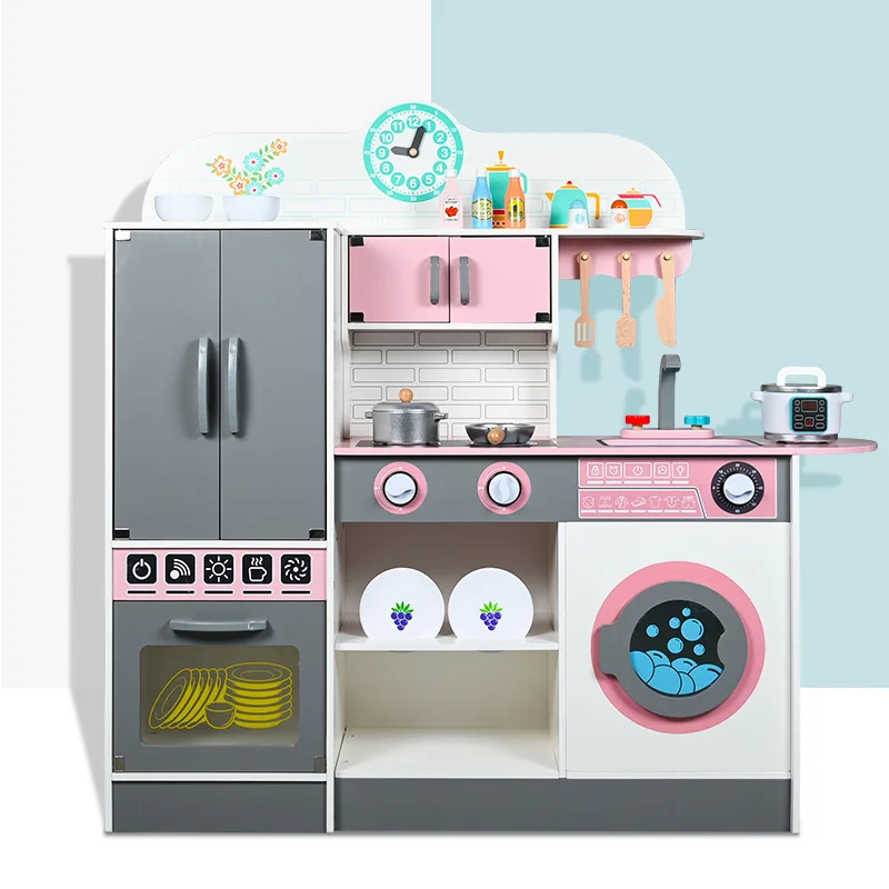 Hot Selling Custom  Role Play Set Kids Environmental friendly Wooden Kitchen Toys For Girls Toys Kitchen Play Set Cooking