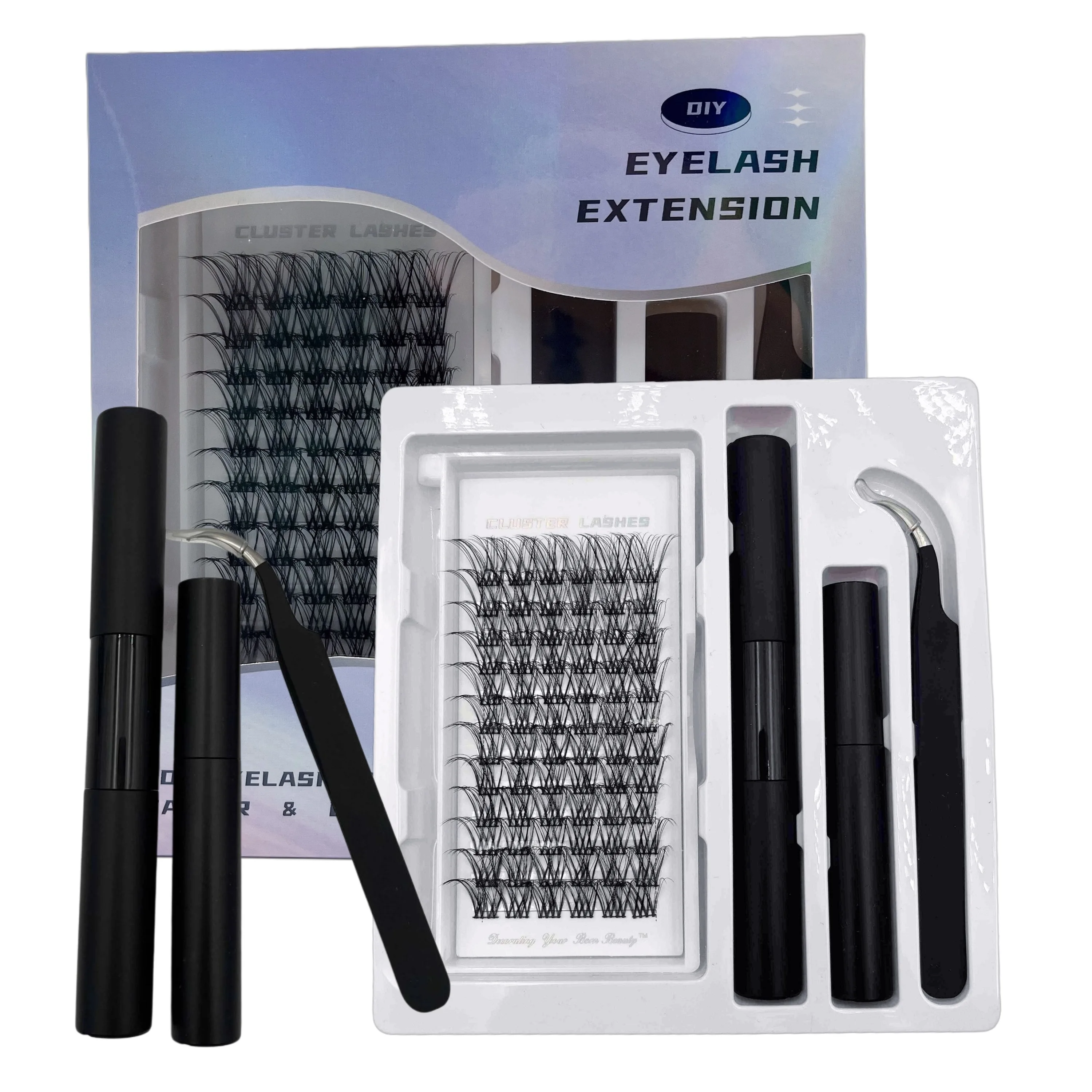 Factory Price Wholesale Natural Long Super Soft Fluffy Individual Cluster Eyelash Extensions Kit Handmade C D Curl Mix length