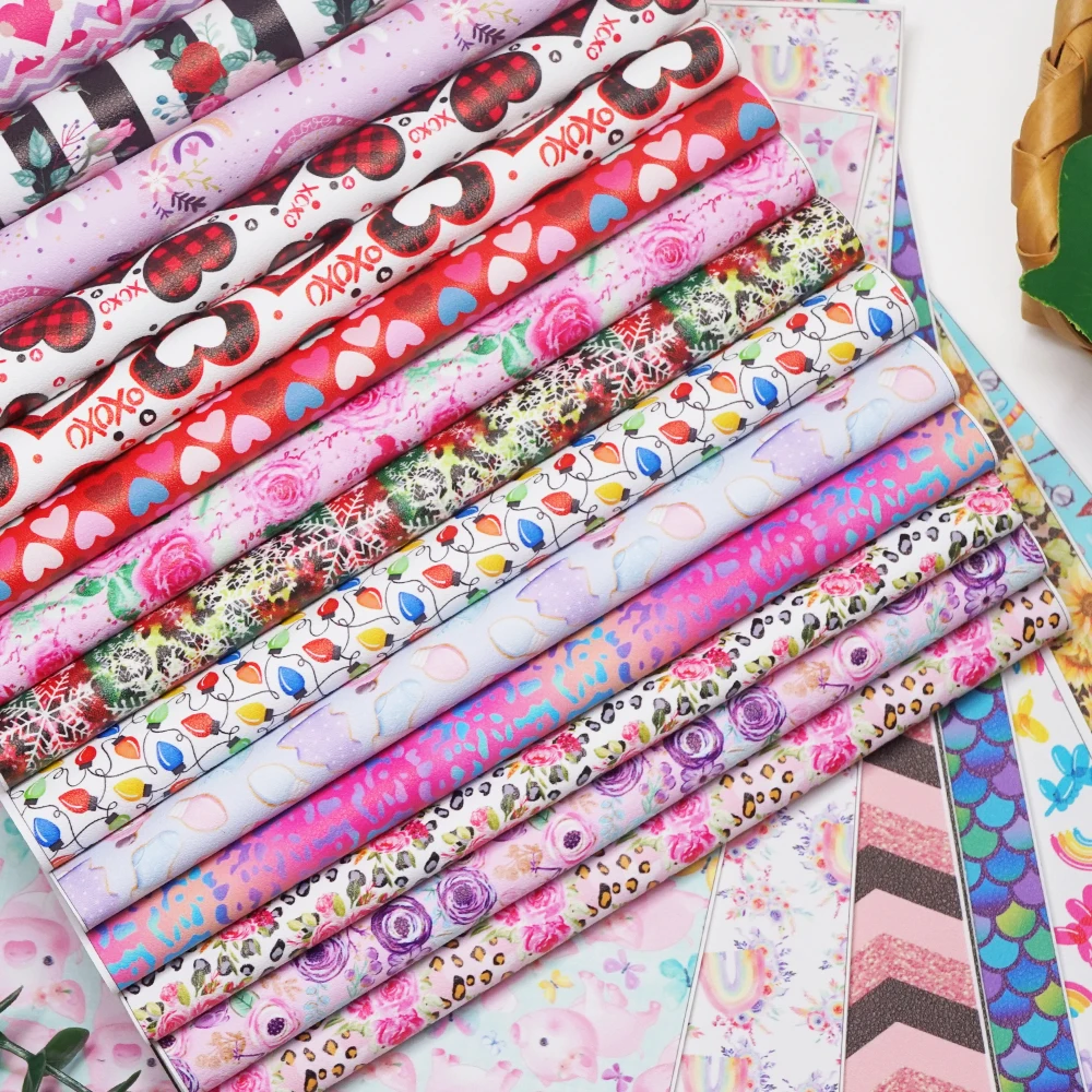 30 x136 cm Faux Synthetic Leather Fabric Sheets Printed Vinyl Leather for Hair Bow Bags Shoes Crafts Material