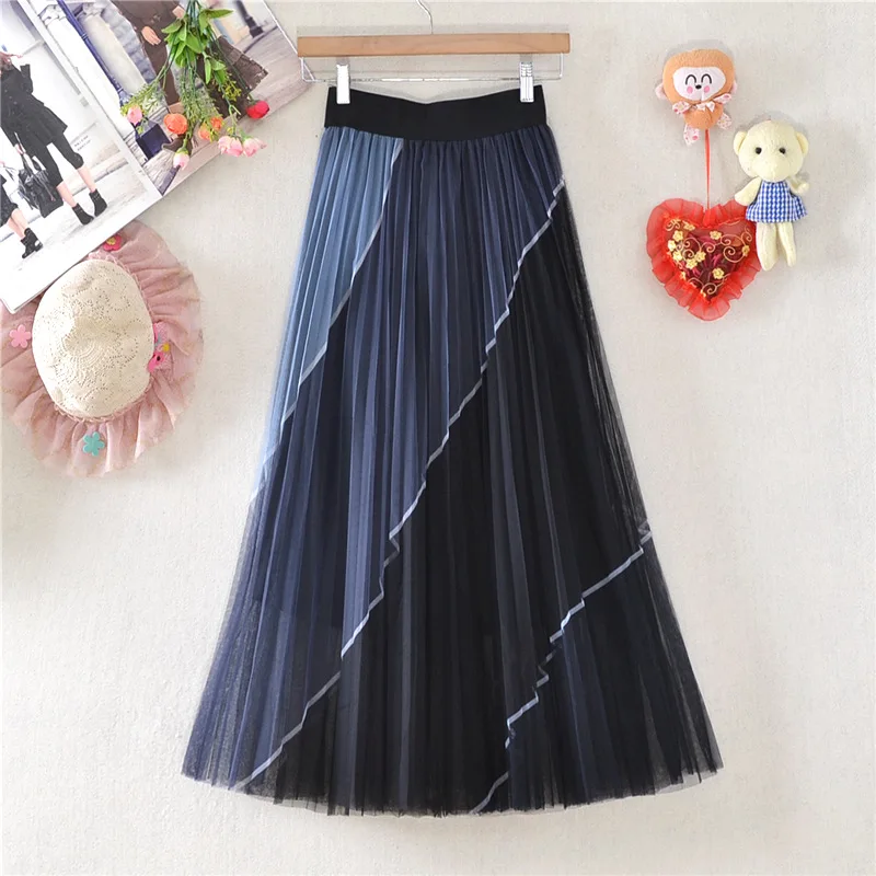 Women High Elastic Waist Pleated Printed Chiffon Skirt Midi Swing A Line Skirt