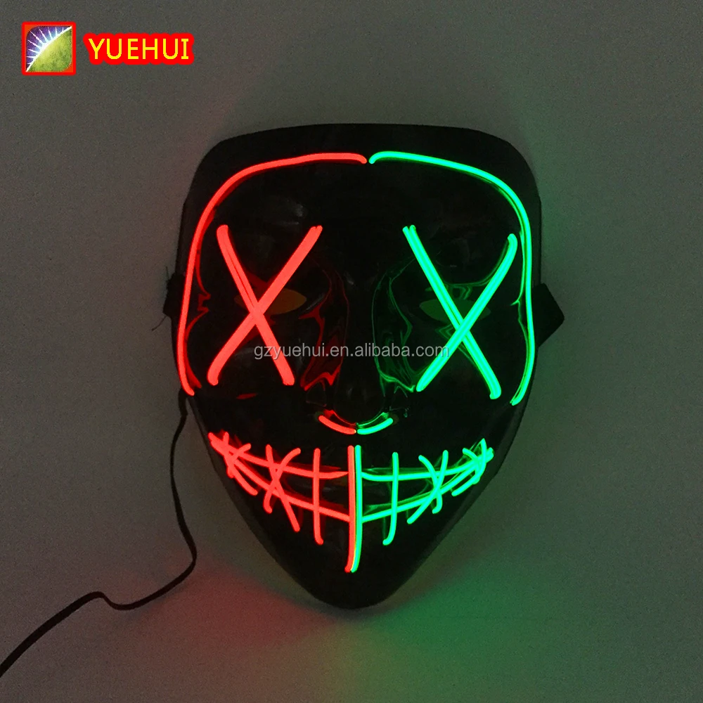 In Stock Led Skeleton Ghost Mask Full Face EL Wire Scary Skeleton Halloween Rider Party Mask Double Color Fluorescent Mask