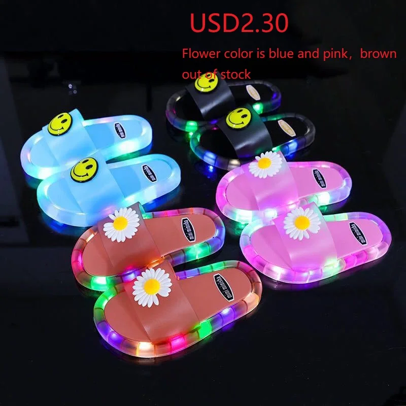 children kids light up slippers LED Flash Light Beach Outdoor Smiling Face unicorn cat  Bunny Flower boys Slippers With Lights