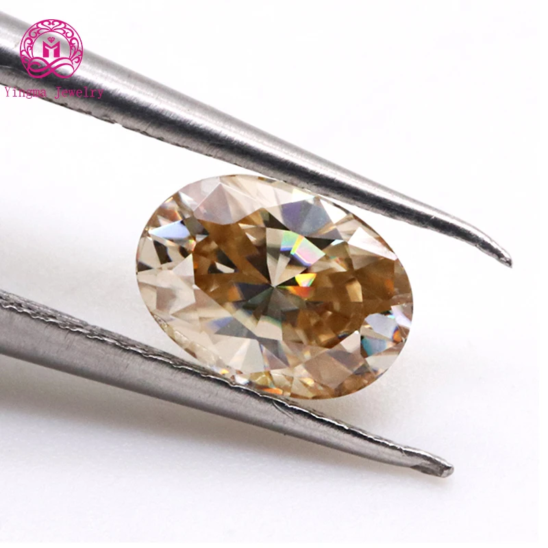 Loose Moissanite Diamond Stone Easy Pass Diamond Tester Oval Shape Champagne Moissanite For Jewelry Making