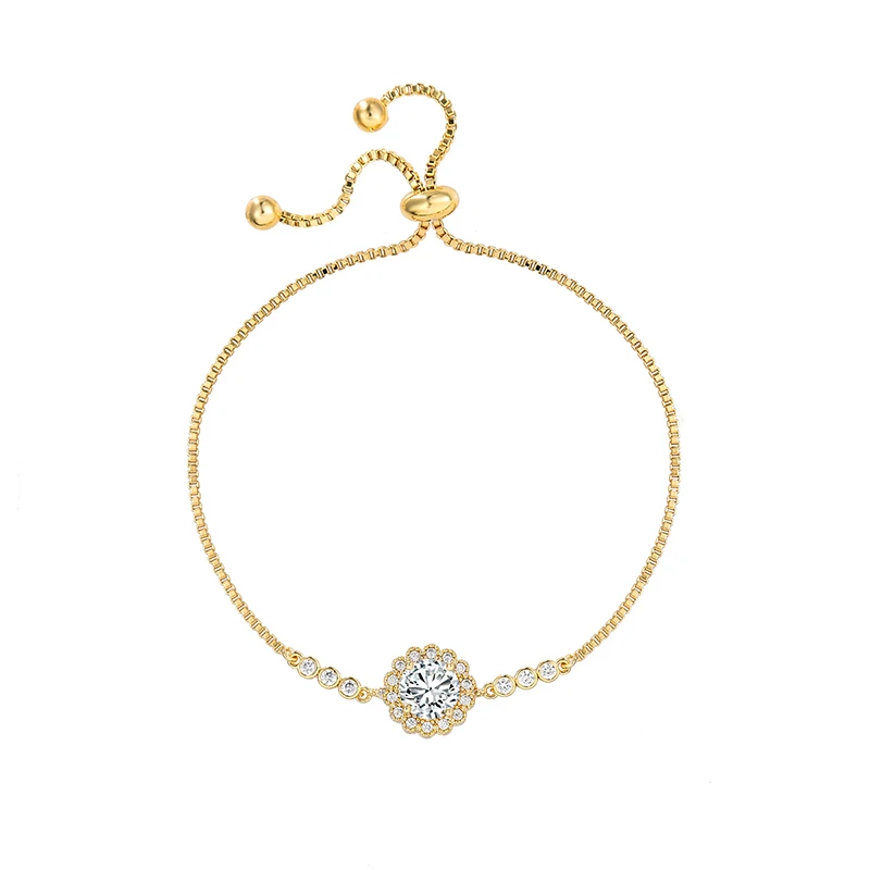
New Arrival Exquisite 14K Gold Filled 8MM Round Cut Cubic Zirconia CZ Crystal Adjustable Bracelet for Women 
