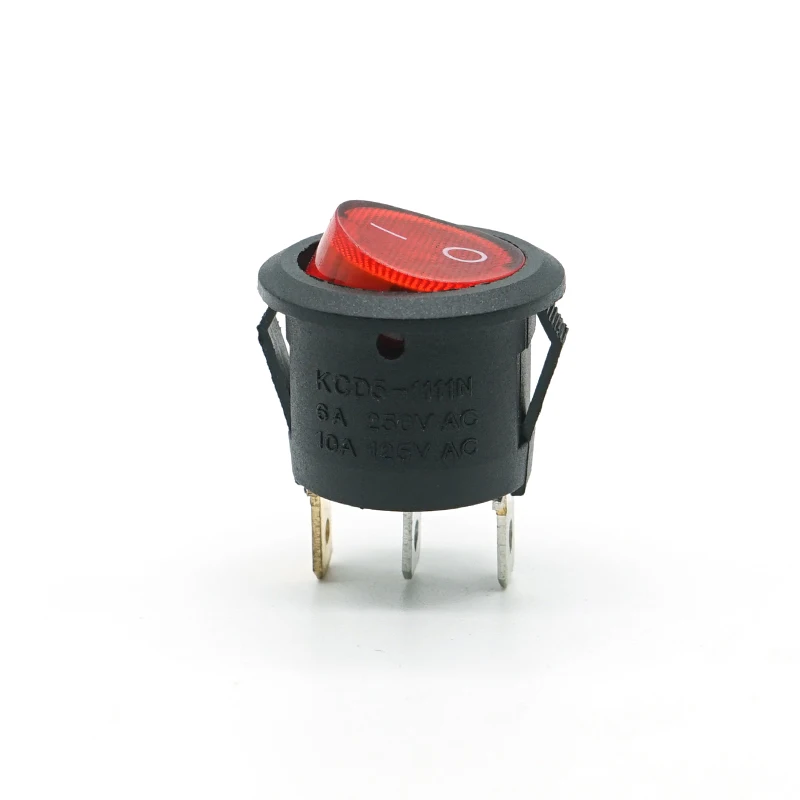 Multi-effect Round Spst 3 Pin On-off Red Led Lamp Rocker Switch t120/55 6A 10A 16A t105 2way 2position 12v 250vac