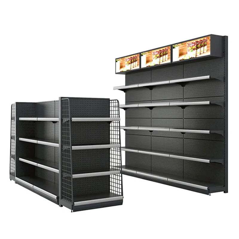 Single Side Supermarket Shelving Steel Wall Shelves Supermarket Rack Display