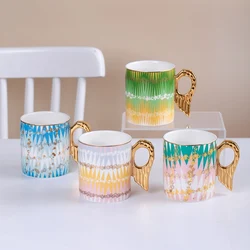 Luxury Gold Painting Angel Wing Handle Ceramic Mugs Wholesale Porcelain Mugs Coffee Cups Mugs With Real Gold Depiction