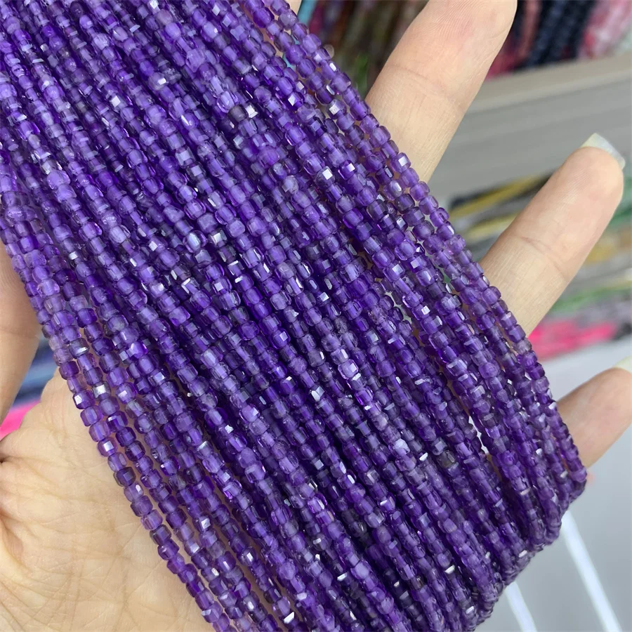 Hui Rui wholesale Natural Semi-precious Stone 2*2mm Square faced bead zircon Amazonite pink opal Cube Beads For Jewelry Making