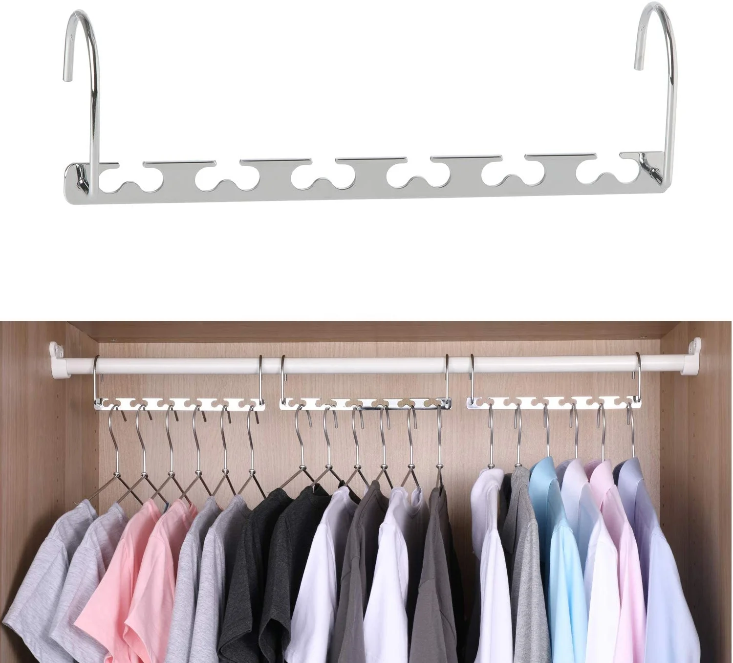 Space Saving Metal Magic Cascading Hangers Stainless Steel 6 x 2 Slots Closet Organizers and Storage