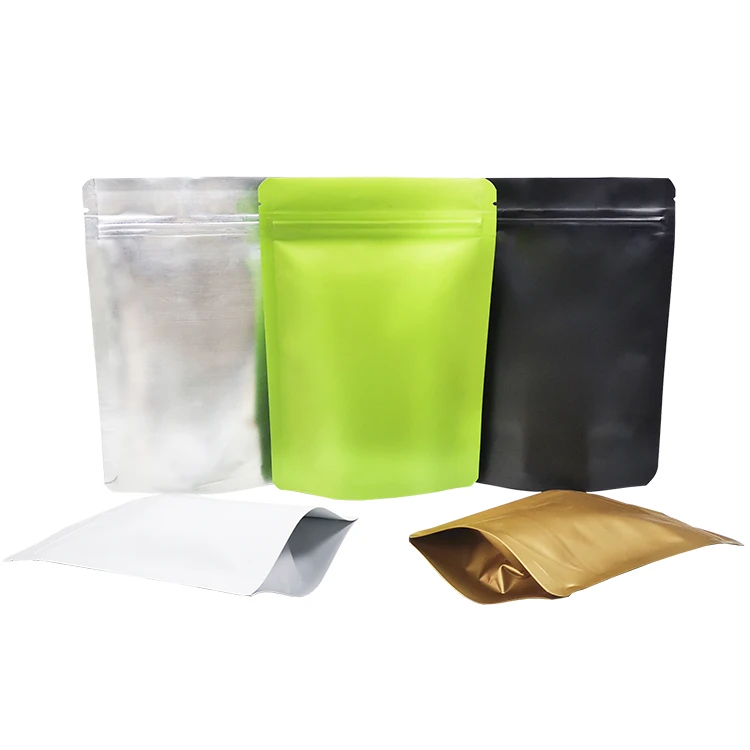Matte Finish Black White Gold Color Stand Up Resealable Zipper Ziplock Aluminum Foil Mylar Food Packaging Pouches Bags