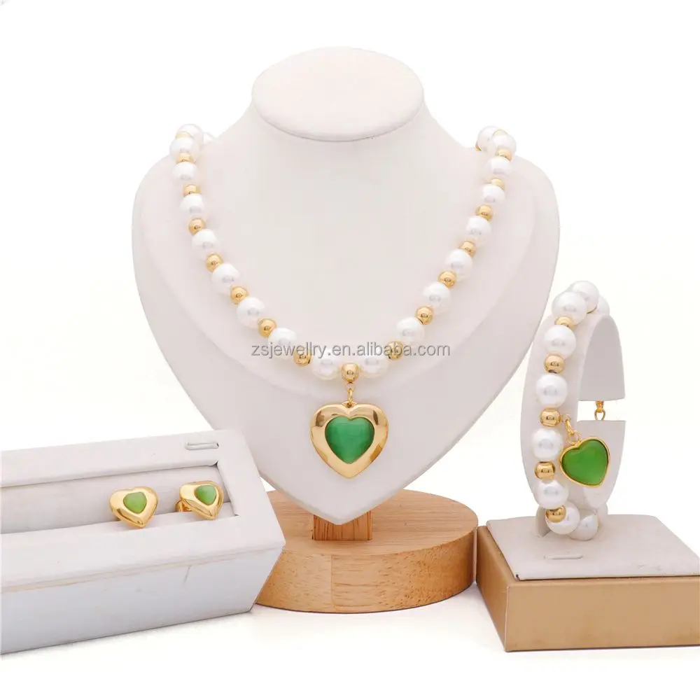 Stainless Steel Women Pearl Stone Brand Gold Plated 18K Custom Watch Zirconia Dubai Indian Jewelry Set