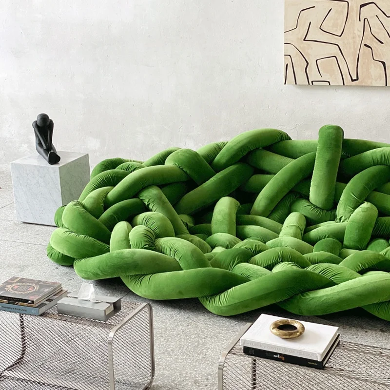 Italian design living room soft styling sponge knitted velvet fabric sofa lazy couch python sofa