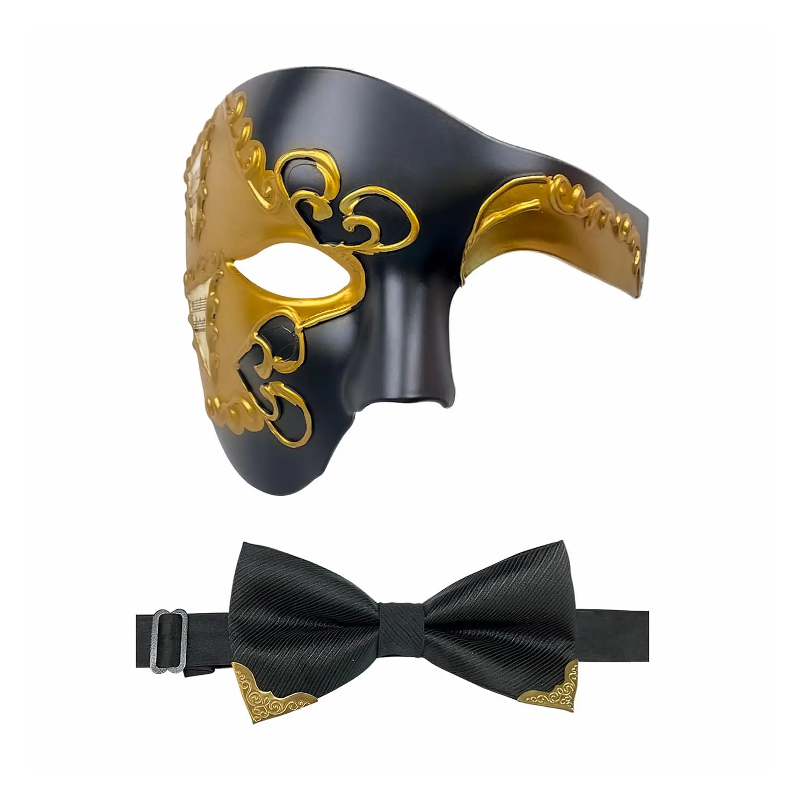 Mens Masquerade Mask Phantom of The Opera Half Face Mask with Bowtie for Halloween Costume Party
