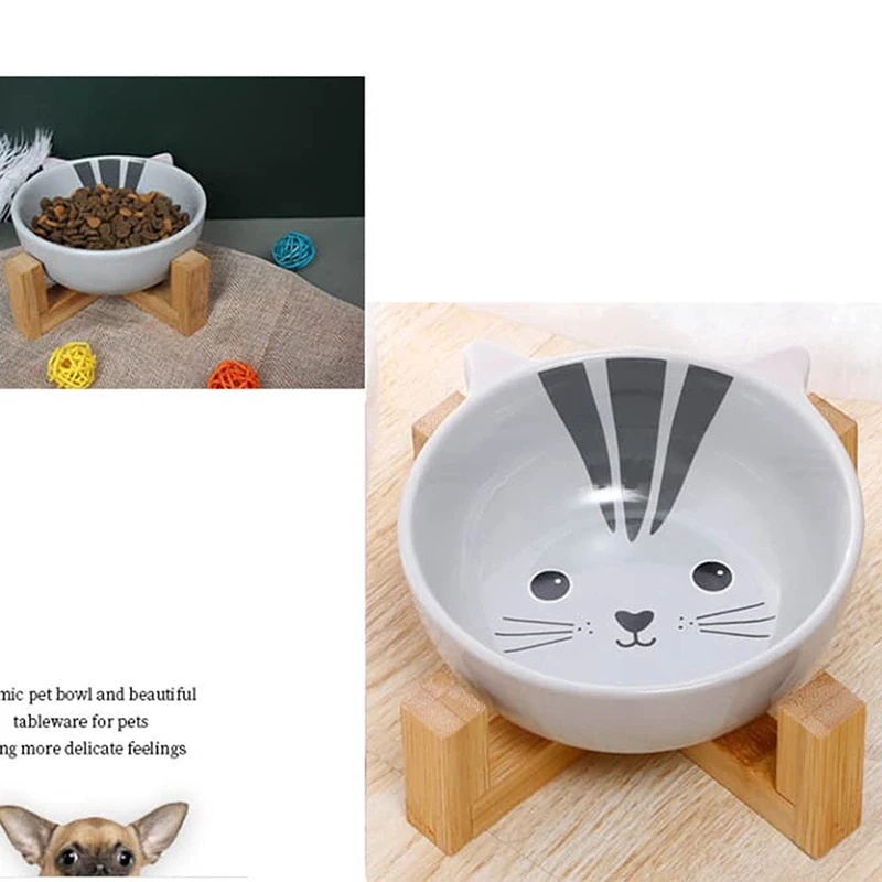Wholesale custom matted elevated dog bowl non slip ceramic pet bowl with wooden stand
