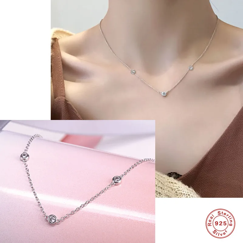 Customize Women Girls 18k Jewelry Small Bezel Cubic Zirconia Diamond 925 Sterling Silver Link Chain