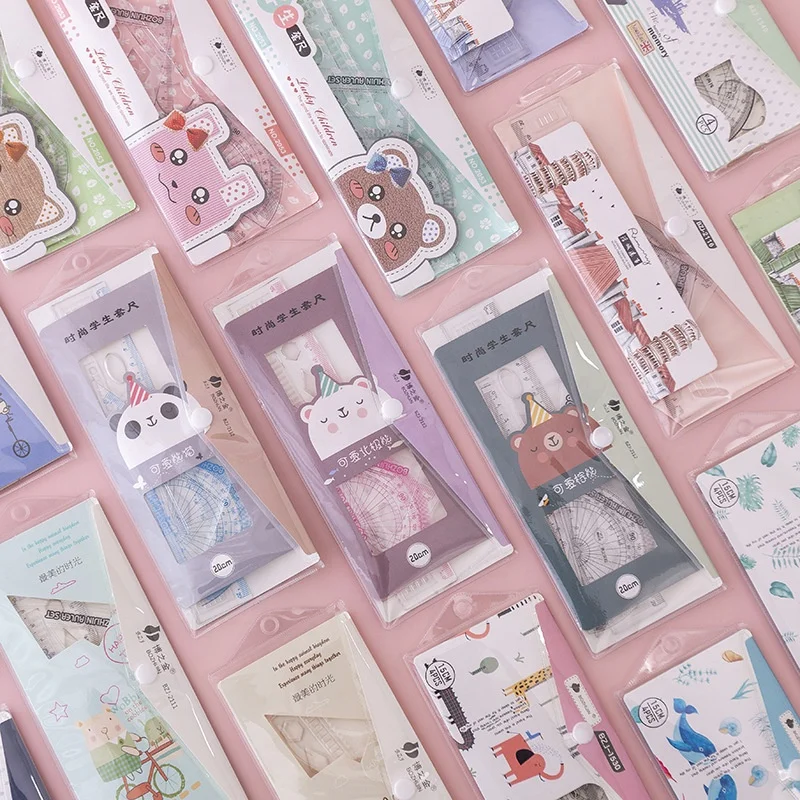 Канцелярские принадлежности для начальной школы милая пластиковая линейка детские школьные треугольная доска набор из четырех частей