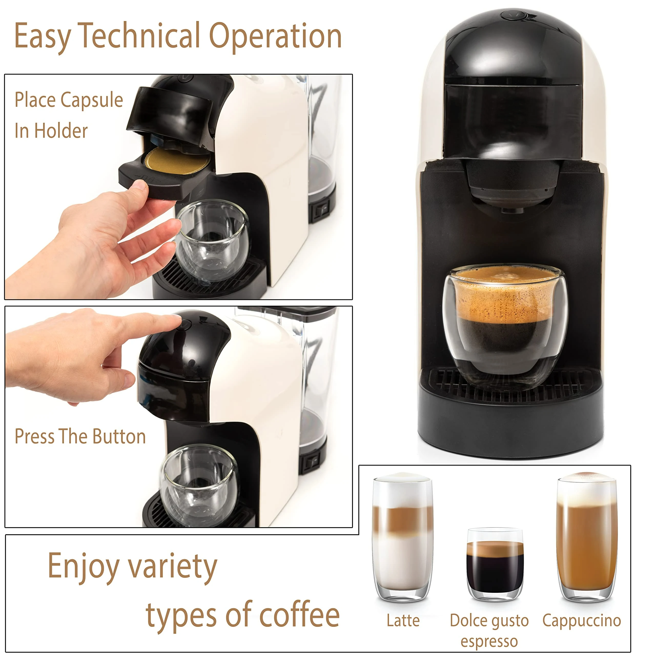 Custom Made 1450w 9 Bar Auto Smart Capsule Coffee Maker Portable Home Use Appliances Italian Coffee Making Machines