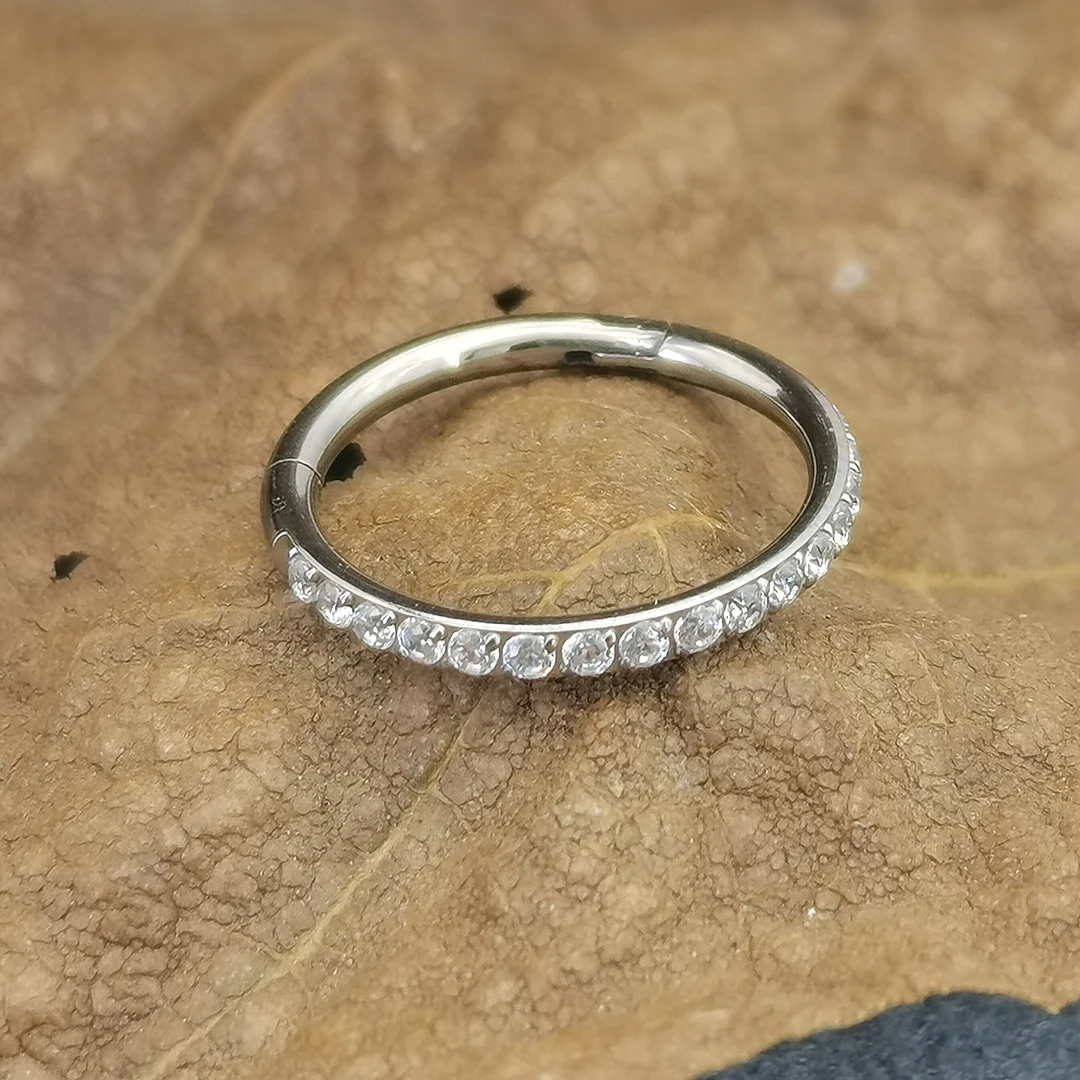 ASTM F136 Titanium Mirror Polish Zircon Hinged Nose Ring Clicker for Cartilage Helix Tragus Conch Piercing